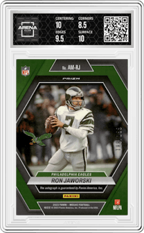 Ron Jaworski from the 2023 Panini Mosaic set featuring a Red Mosaic parallel graded by Arena Club and given an overall grade of 9.