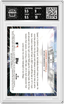 Corbin Carroll from the 2023 Topps Cosmic Chrome set graded by Arena Club and given an overall grade of 9.5.