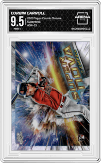 Corbin Carroll from the 2023 Topps Cosmic Chrome set graded by Arena Club and given an overall grade of 9.5.