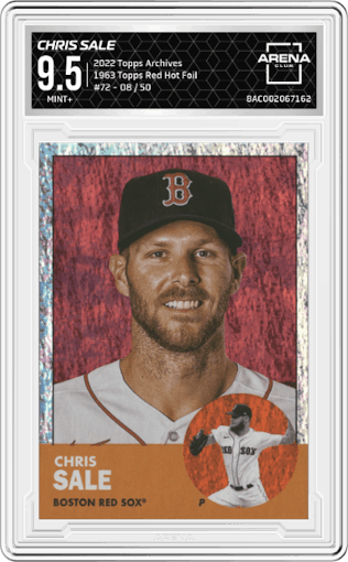 Chris Sale from the 2022 Topps Archives set featuring a Red Hot Foil parallel graded by Arena Club and given an overall grade of 9.5.