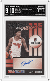 Jaylen Hoard from the 2020-21 Panini NBA Hoops set graded by Arena Club and given an overall grade of 9.