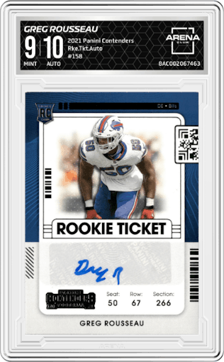 Greg Rousseau from the 2021 Panini Contenders   set graded by Arena Club and given an overall grade of 9.