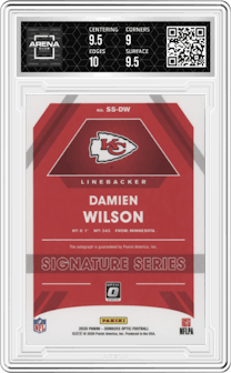 Damien Wilson from the 2020 Panini Donruss Optic set graded by Arena Club and given an overall grade of 9.5.