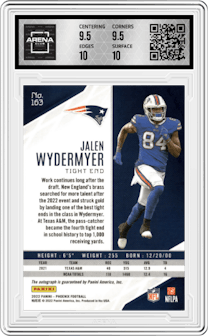 Jalen Wydermyer from the 2022 Panini Phoenix set graded by Arena Club and given an overall grade of 10.