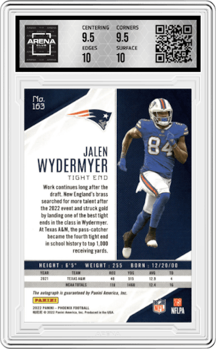 Jalen Wydermyer from the 2022 Panini Phoenix set graded by Arena Club and given an overall grade of 10.