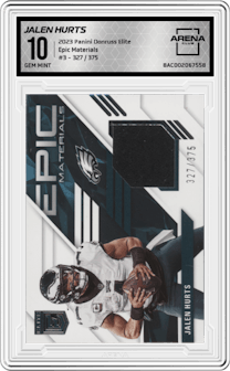 Jalen Hurts from the 2023 Panini Donruss Elite set graded by Arena Club and given an overall grade of 10.