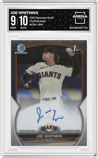 Joe Whitman from the 2023 Bowman Draft set graded by Arena Club and given an overall grade of 9.