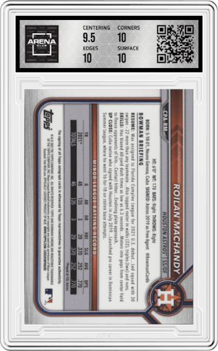 Roilan Machandy from the 2022 Bowman Chrome set graded by Arena Club and given an overall grade of 10.