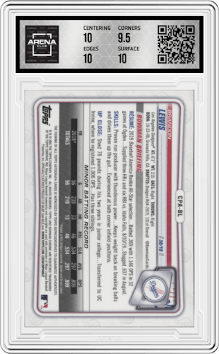 Brandon Lewis from the 2020 Bowman Chrome set graded by Arena Club and given an overall grade of 10.