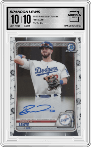 Brandon Lewis from the 2020 Bowman Chrome set graded by Arena Club and given an overall grade of 10.