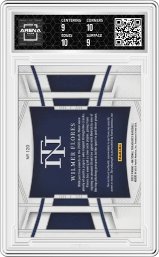 Wilmer Flores from the 2023 Panini National Treasures set graded by Arena Club and given an overall grade of 9.5.