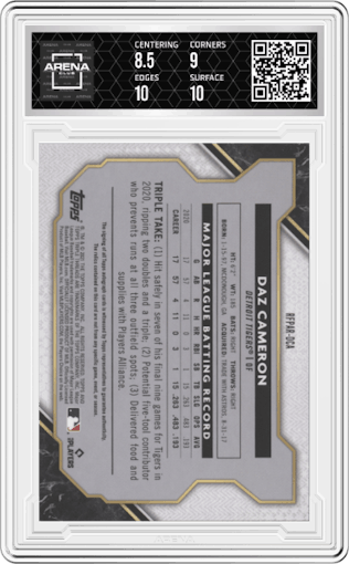 Daz Cameron from the 2021 Topps Triple Threads set graded by Arena Club and given an overall grade of 9.