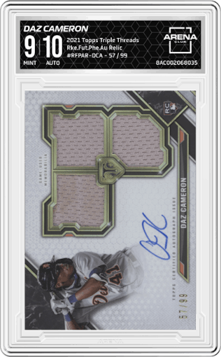 Daz Cameron from the 2021 Topps Triple Threads set graded by Arena Club and given an overall grade of 9.