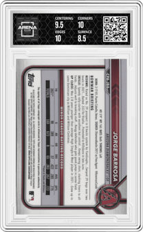 Jorge Barrosa from the 2022 Bowman Chrome set graded by Arena Club and given an overall grade of 9.
