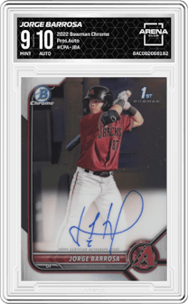 Jorge Barrosa from the 2022 Bowman Chrome set graded by Arena Club and given an overall grade of 9.