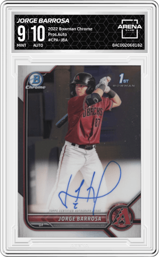 Jorge Barrosa from the 2022 Bowman Chrome set graded by Arena Club and given an overall grade of 9.