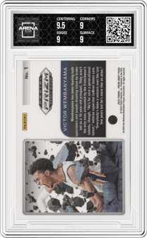 Victor Wembanyama from the 2023-24 Panini Prizm Draft Picks set graded by Arena Club and given an overall grade of 9.