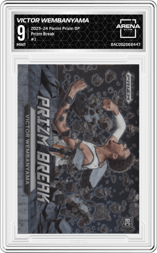 Victor Wembanyama from the 2023-24 Panini Prizm Draft Picks set graded by Arena Club and given an overall grade of 9.