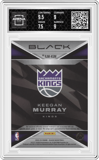 Keegan Murray from the 2022-23 Panini Black set graded by Arena Club and given an overall grade of 8.