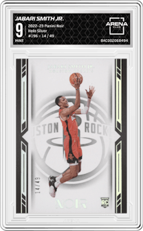 Jabari Smith Jr.  from the 2022-23 Panini Noir set featuring a Holo Silver parallel graded by Arena Club and given an overall grade of 9.