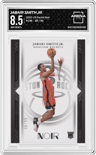 Jabari Smith Jr.  from the 2022-23 Panini Noir set graded by Arena Club and given an overall grade of 8.5.