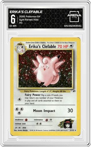 Erika's Clefable from the 2000 Pokemon GH set graded by Arena Club and given an overall grade of 6.