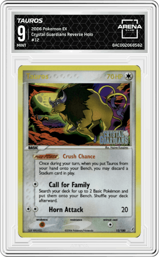 Tauros from the 2006 Pokemon EX set graded by Arena Club and given an overall grade of 9.