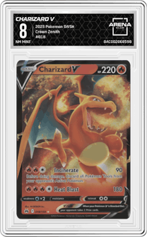 Charizard V from the 2023 Pokemon SWSH set graded by Arena Club and given an overall grade of 8.