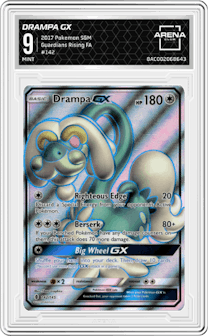 Drampa GX from the 2017 Pokemon S&M set graded by Arena Club and given an overall grade of 9.