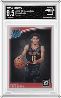 Trae Young from the 2018-19 Panini Donruss Optic set graded by Arena Club and given an overall grade of 9.5.