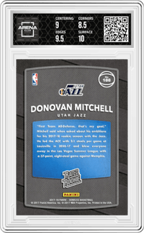 Donovan Mitchell from the 2017-18 Panini Donruss set graded by Arena Club and given an overall grade of 9.