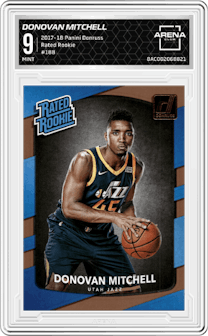 Donovan Mitchell from the 2017-18 Panini Donruss set graded by Arena Club and given an overall grade of 9.
