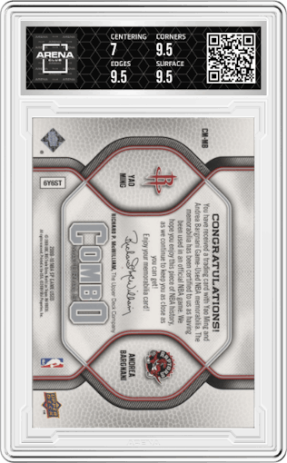 Yao Ming/Andrea Bargnani from the 2009-10 SP Game Used set graded by Arena Club and given an overall grade of 7.5.