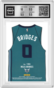Miles Bridges from the 2018-19 Panini Threads  set featuring a Dazzle parallel graded by Arena Club and given an overall grade of 10.