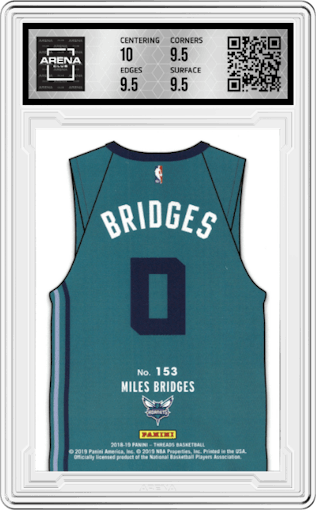 Miles Bridges from the 2018-19 Panini Threads  set featuring a Dazzle parallel graded by Arena Club and given an overall grade of 10.