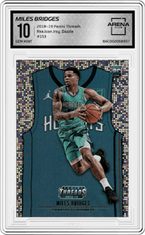 Miles Bridges from the 2018-19 Panini Threads  set featuring a Dazzle parallel graded by Arena Club and given an overall grade of 10.