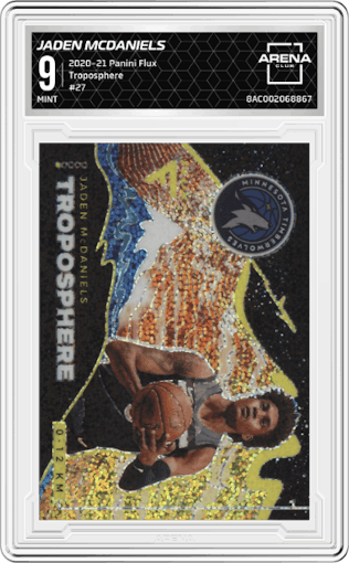 Jaden McDaniels from the 2020-21 Panini Flux set graded by Arena Club and given an overall grade of 9.