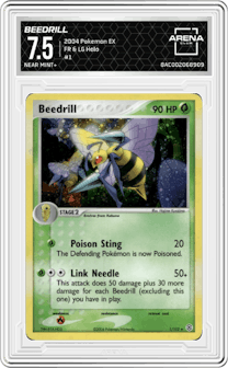 Beedrill from the 2004 Pokemon EX set graded by Arena Club and given an overall grade of 7.5.