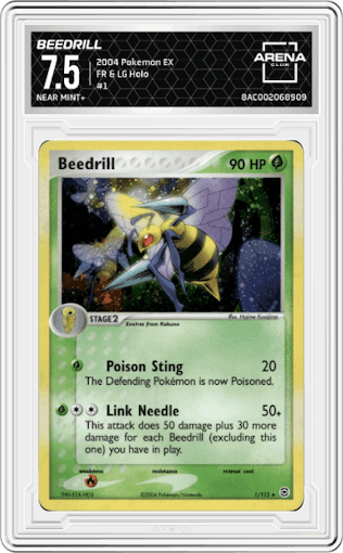 Beedrill from the 2004 Pokemon EX set graded by Arena Club and given an overall grade of 7.5.