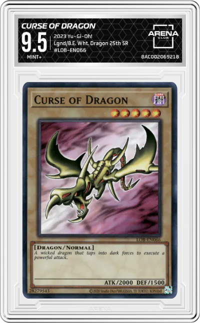 2023 Yu-Gi-Oh! Lgnd/B.E. Wht. Dragon 25th Curse of Dragon #LOB-EN066 ARENA CLUB 9.5