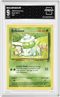 Bulbasaur from the 2000 Pokemon set graded by Arena Club and given an overall grade of 9.