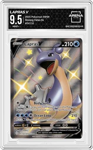 Lapras V from the 2021 Pokemon SWSH set graded by Arena Club and given an overall grade of 9.5.