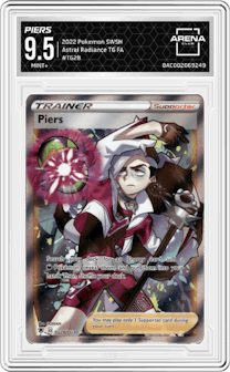Piers from the 2022 Pokemon SWSH set graded by Arena Club and given an overall grade of 9.5.