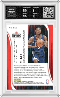 Shai Gilgeous-Alexander from the 2018-19 Panini Chronicles set graded by Arena Club and given an overall grade of 9.5.