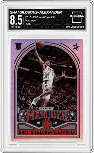 Shai Gilgeous-Alexander from the 2018-19 Panini Chronicles set graded by Arena Club and given an overall grade of 8.5.