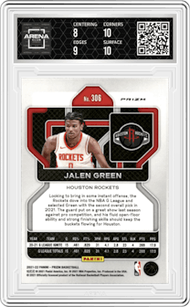 Jalen Green from the 2021-22 Panini Prizm  set featuring a Red/White/Blue Prizm parallel graded by Arena Club and given an overall grade of 8.5.