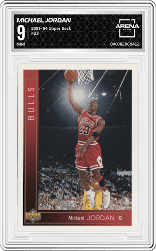 Michael Jordan from the 1993-94 Upper Deck  set graded by Arena Club and given an overall grade of 9.