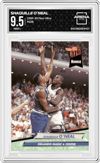 Shaquille O’Neal from the 1992-93 Fleer Ultra set graded by Arena Club and given an overall grade of 9.5.