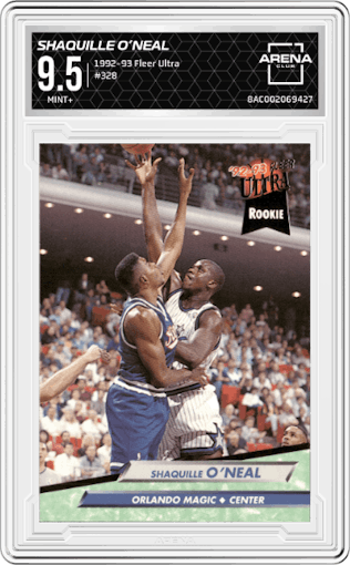 Shaquille O’Neal from the 1992-93 Fleer Ultra set graded by Arena Club and given an overall grade of 9.5.