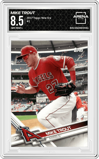 Mike Trout from the 2017 Topps New Era set graded by Arena Club and given an overall grade of 8.5.